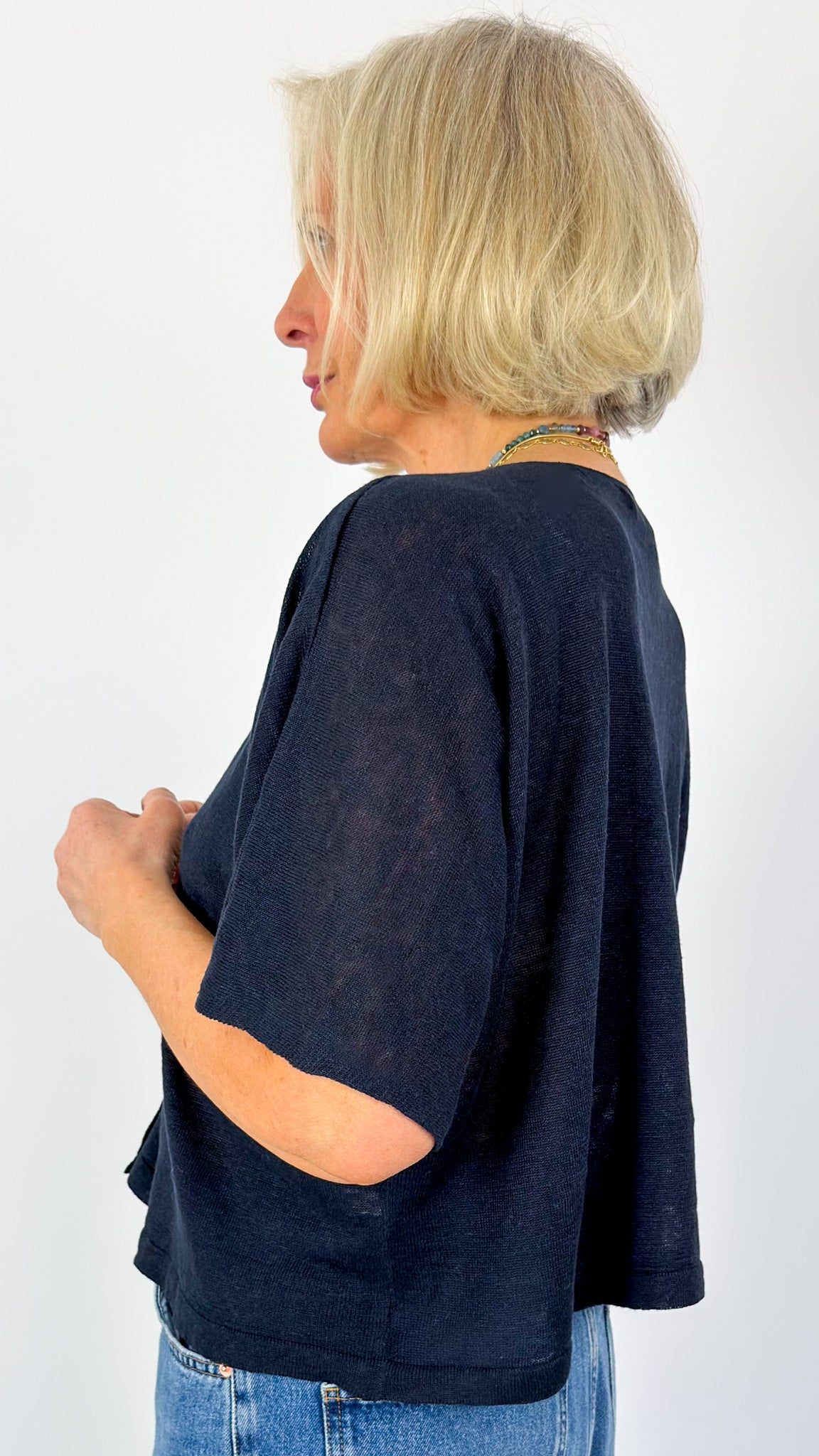 Cordelia James Nano Linen Cardigan Navy