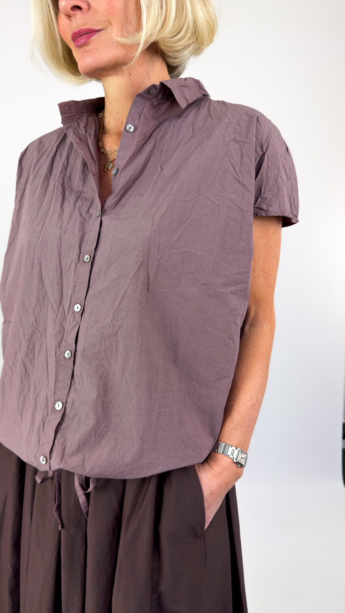 Album Di Famiglia 12_143 TC Drawstring Shirt Mauve