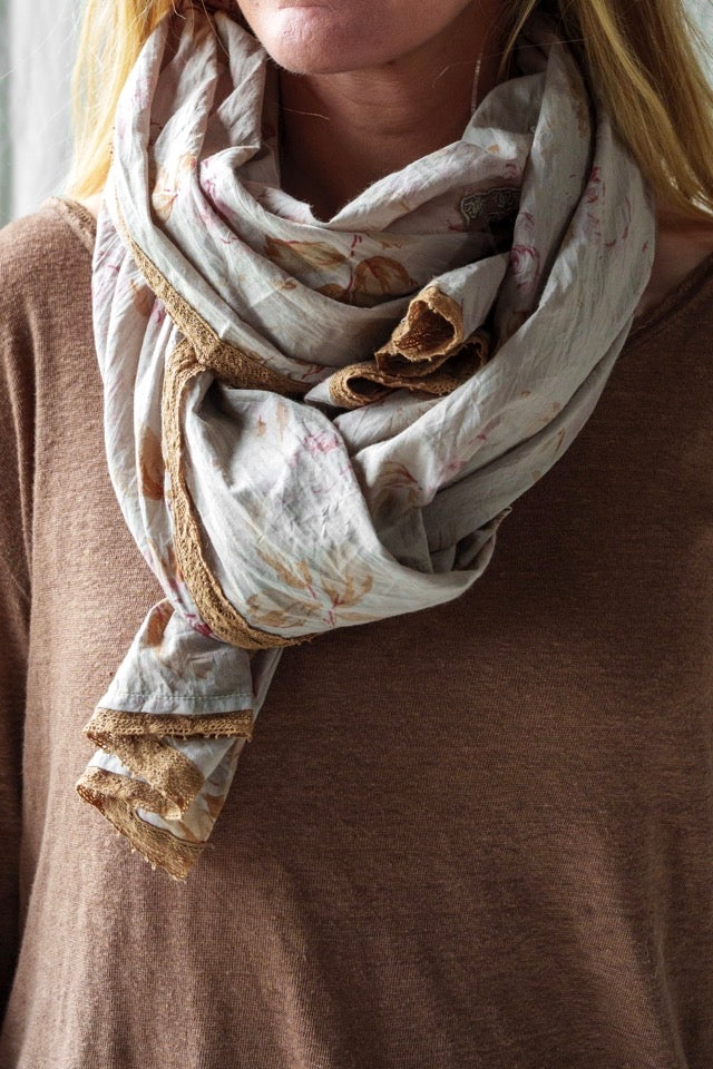 Les Ours Pauline Scarf Sage Flowers