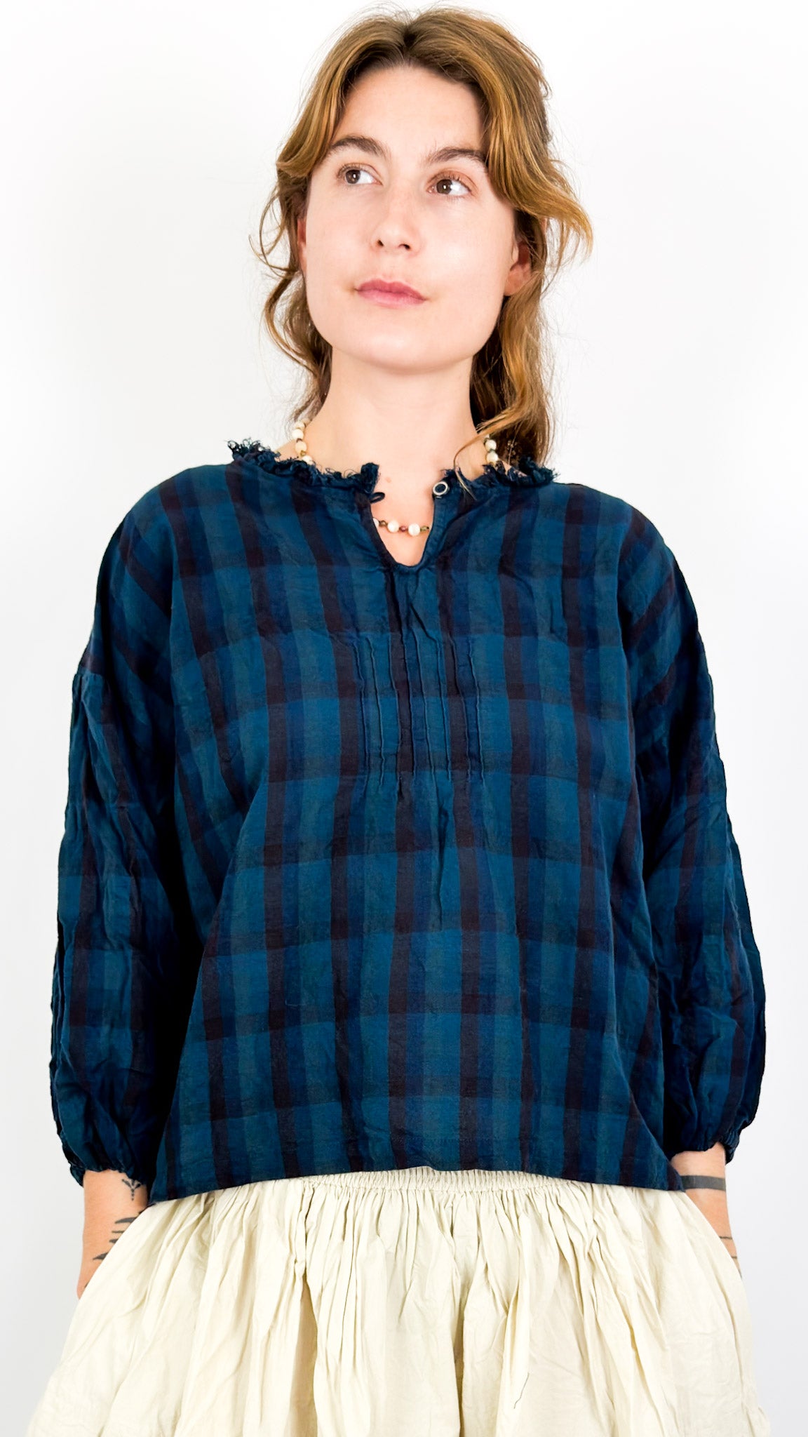 Ewa I Walla Penolope Blouse Blue Check