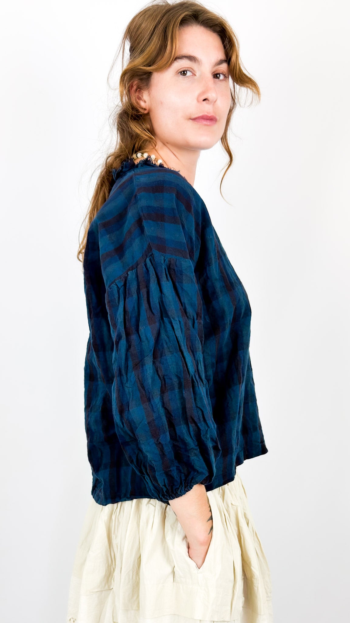 Ewa I Walla Penolope Blouse Blue Check