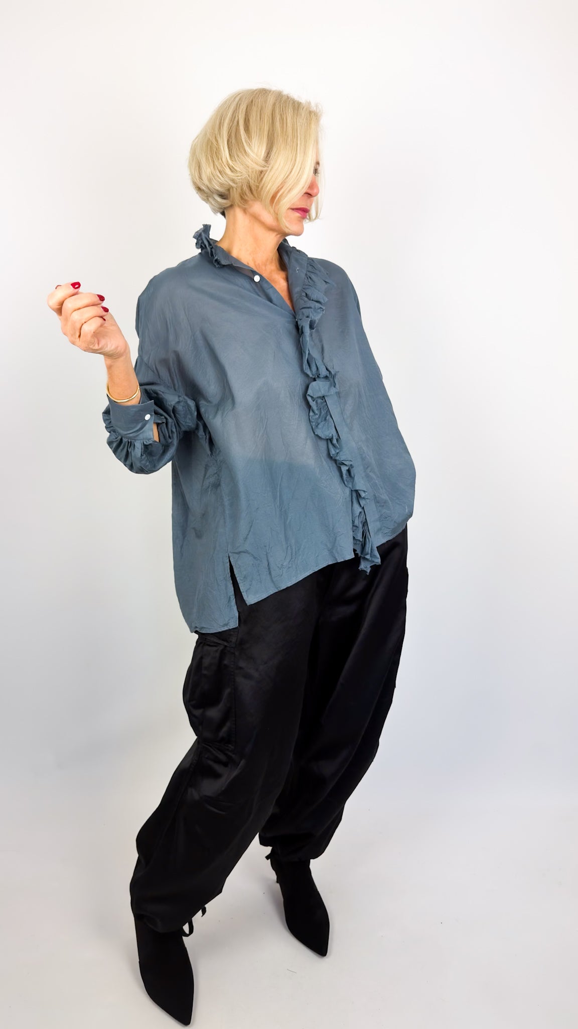 Toujours Bishop Sleeve Shirt Indigo Blue