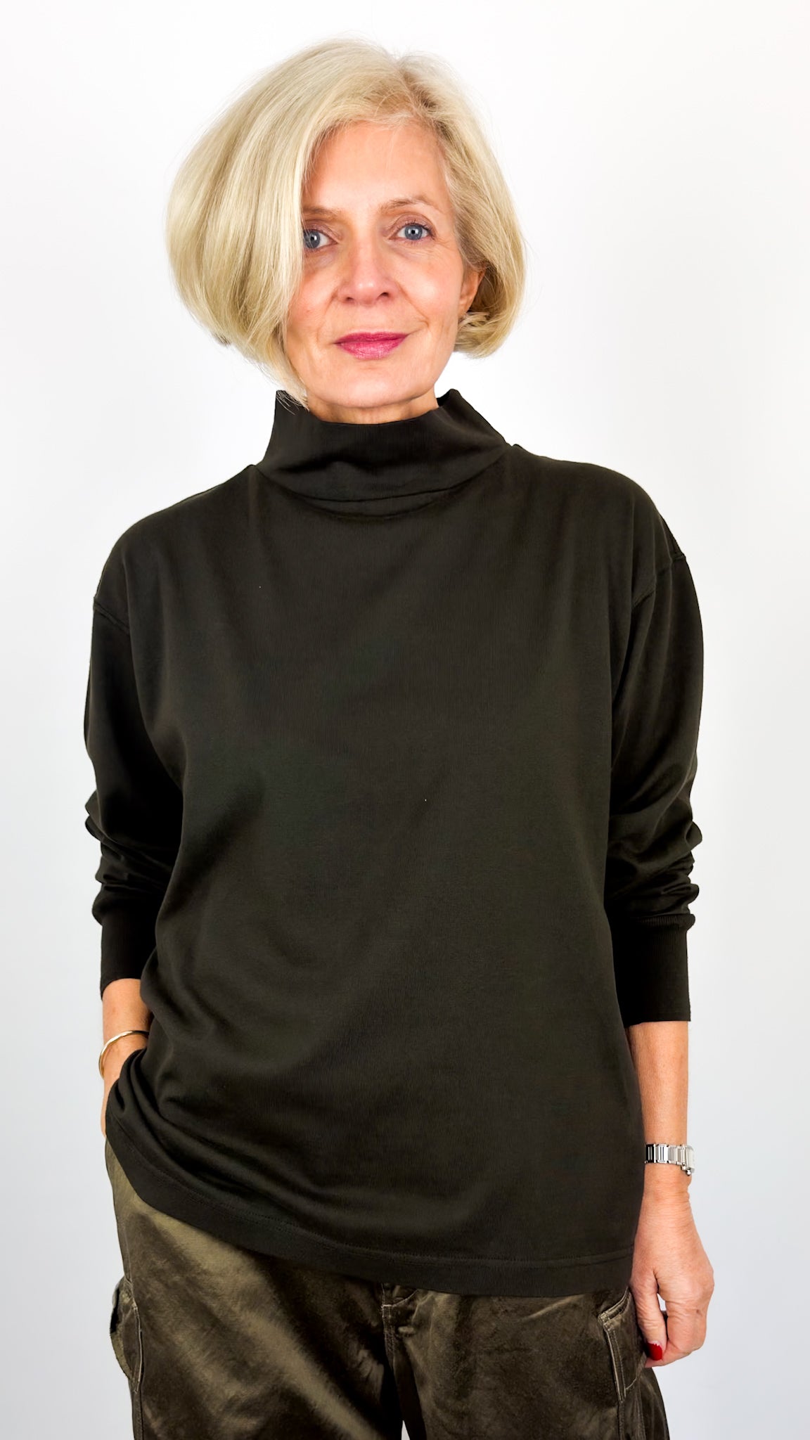Toujours High Neck Jumper Olive Brown