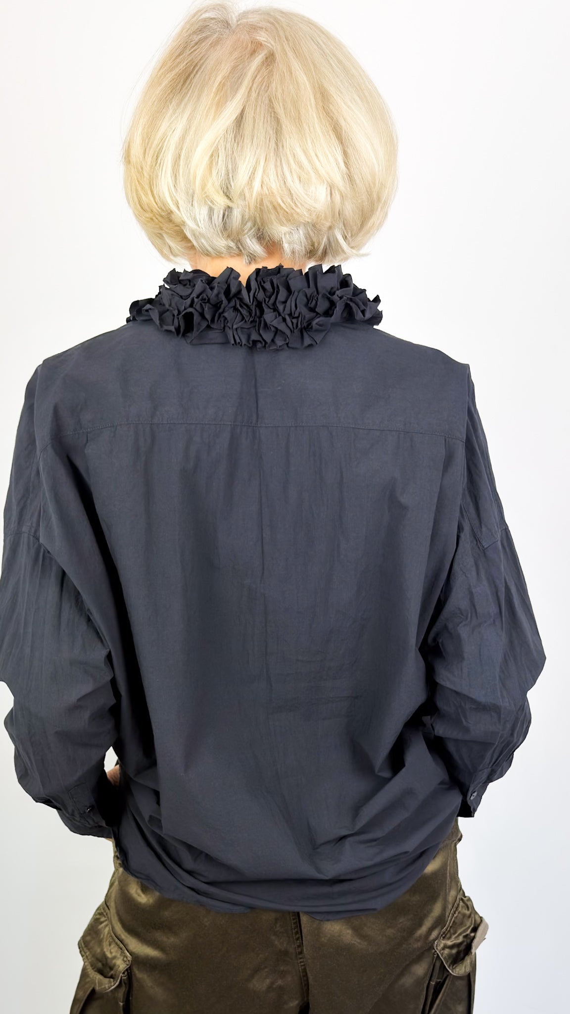 Toujours  Ruffle Shirt Charcoal Navy
