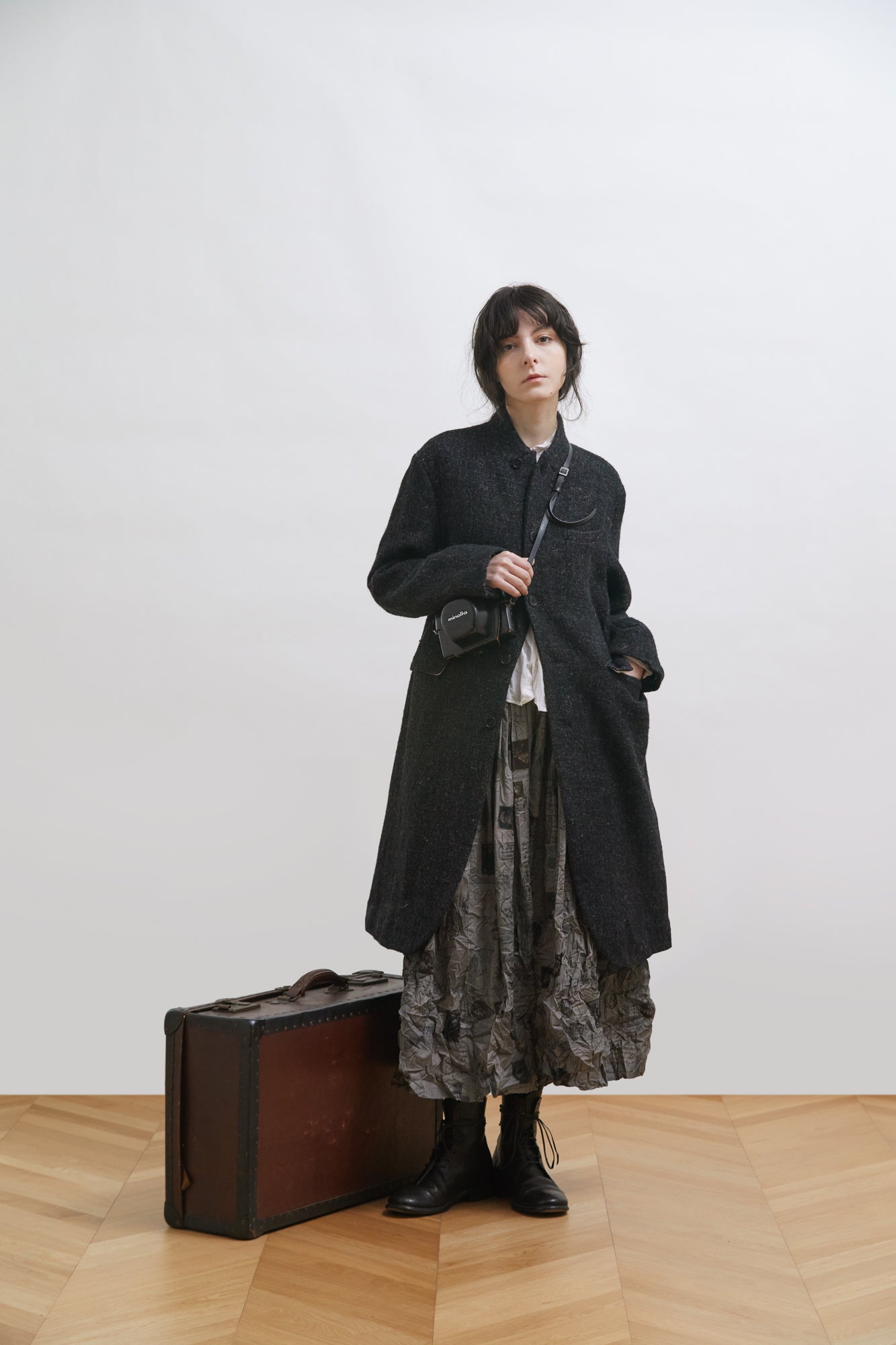 Pas De Calais 7491 Travel Print Skirt Charcoal PRE-ORDER