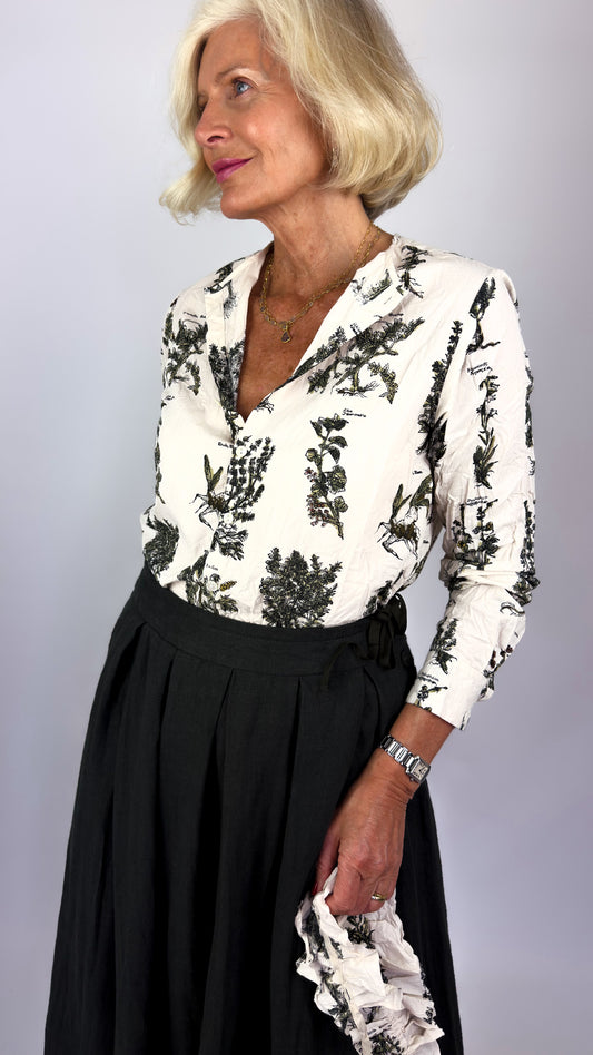 Pas De Calais 6858 Herbal Print Blouse Ivory