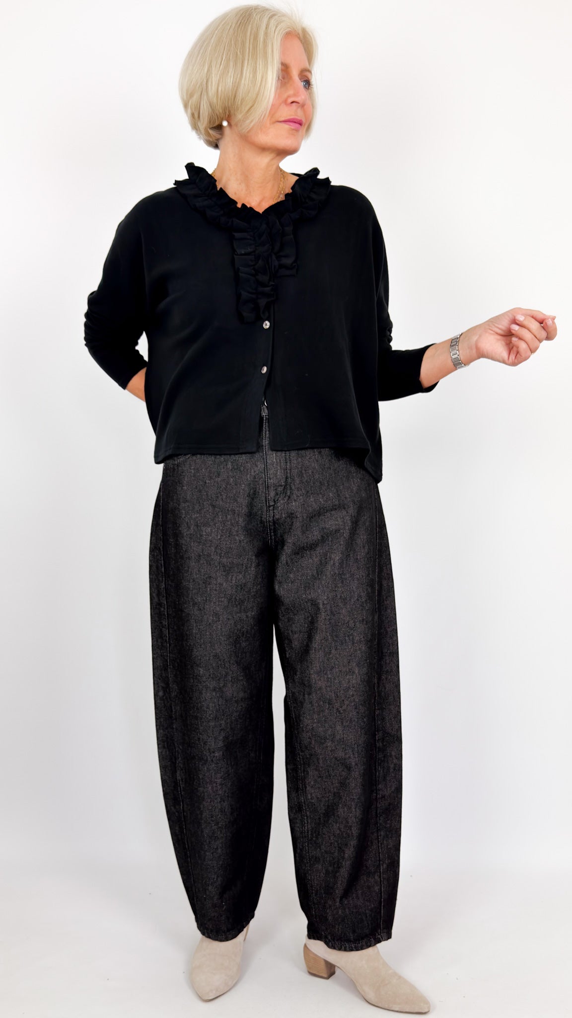 Neirami 303 Ruched Cardigan Black