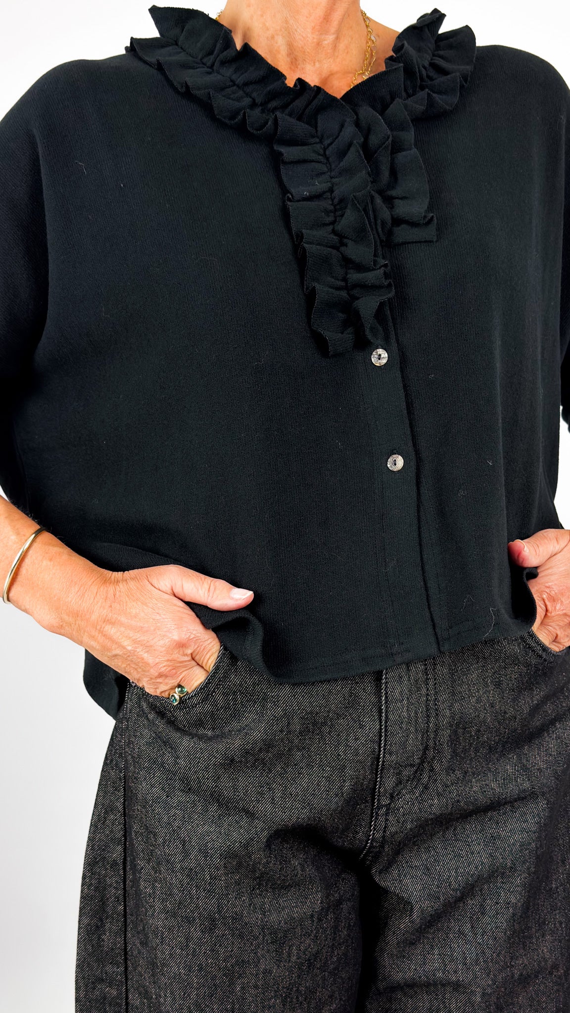 Neirami 303 Ruched Cardigan Black