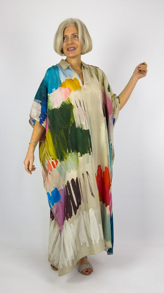 Beetroot Kiseki Kaftan Dress Silk Stroke
