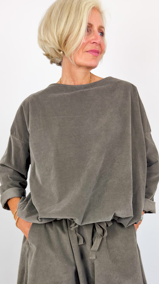 Album Di Famiglia V Drawstring Blouse Taupe
