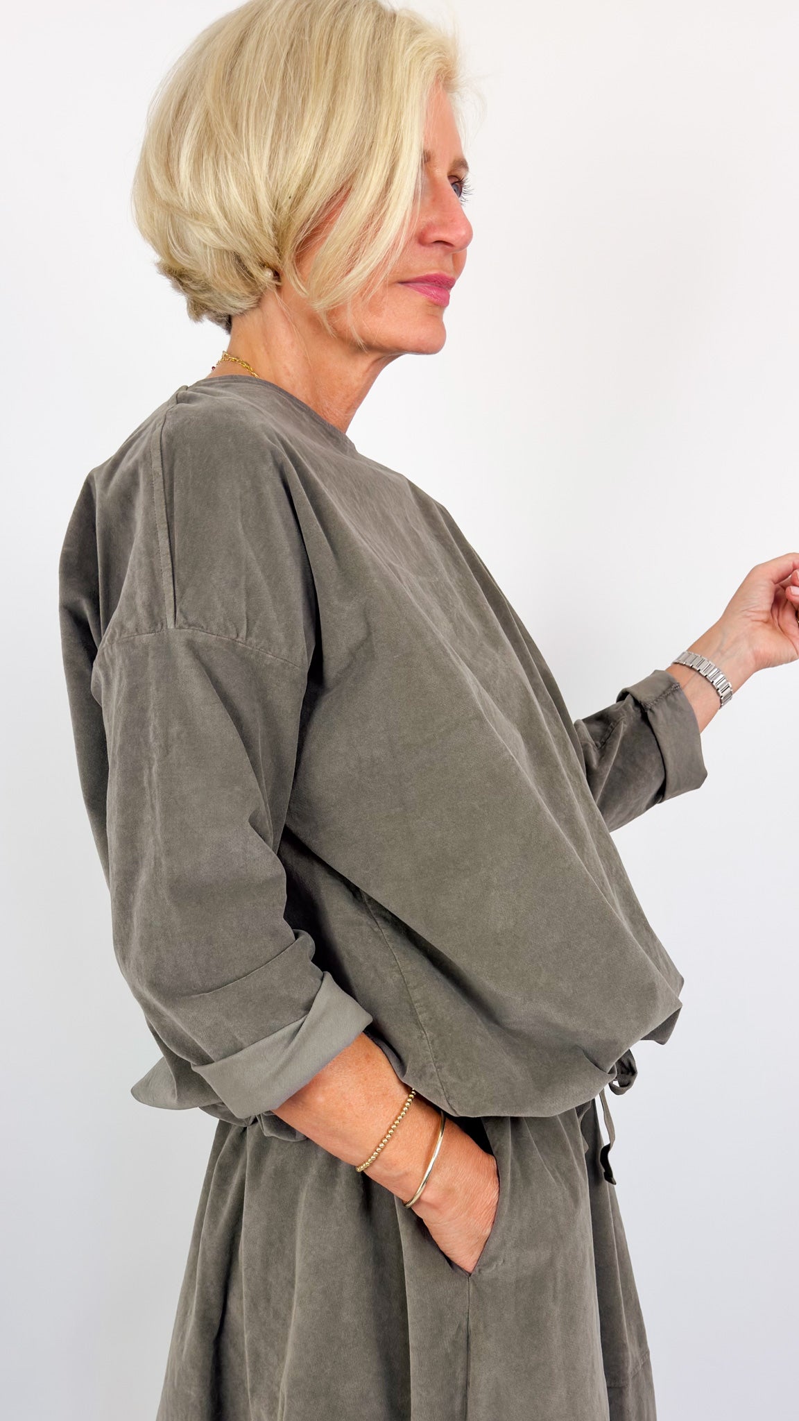 Album Di Famiglia V Drawstring Blouse Taupe