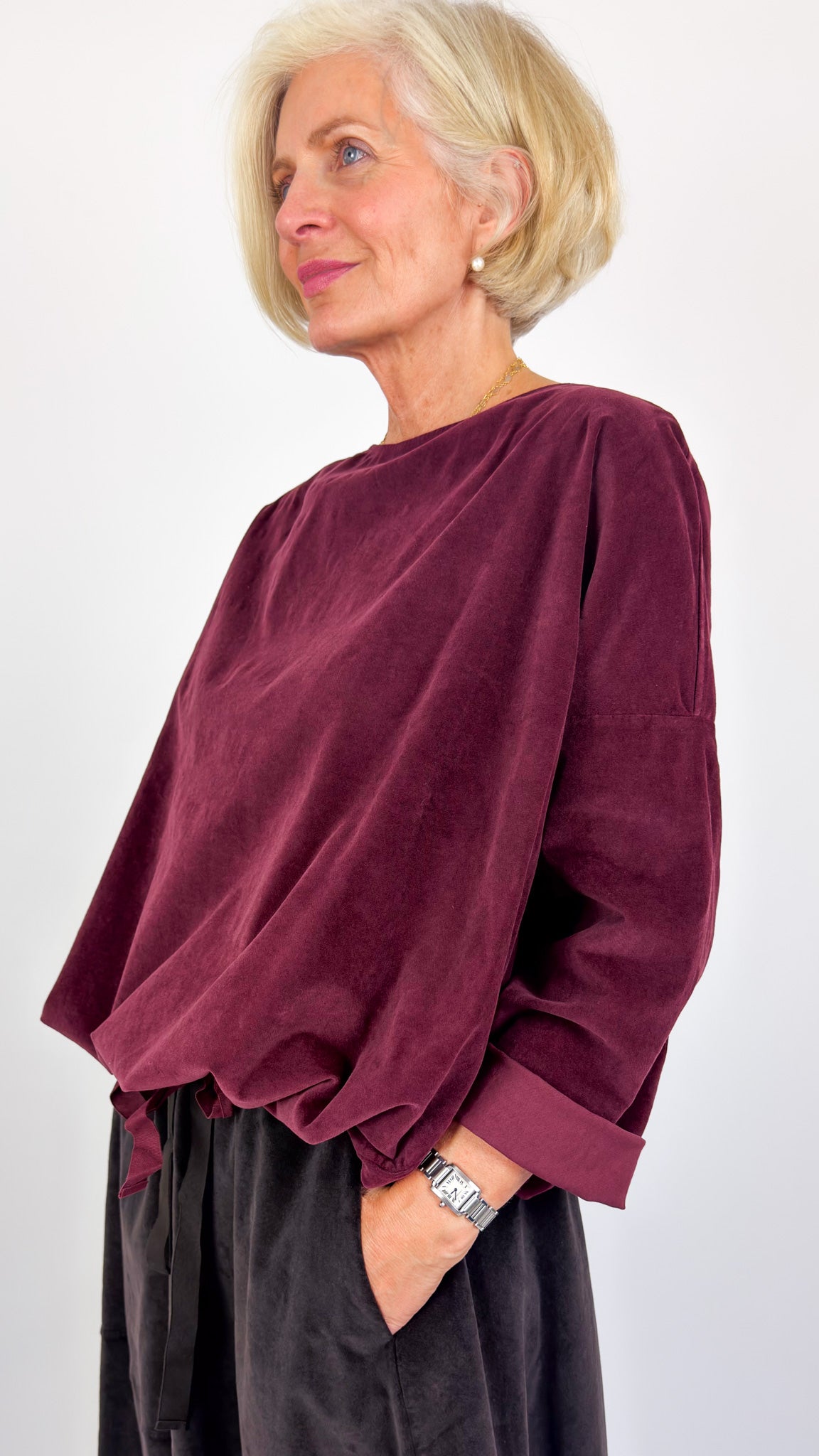 Album Di Famiglia V Drawstring Blouse Wine