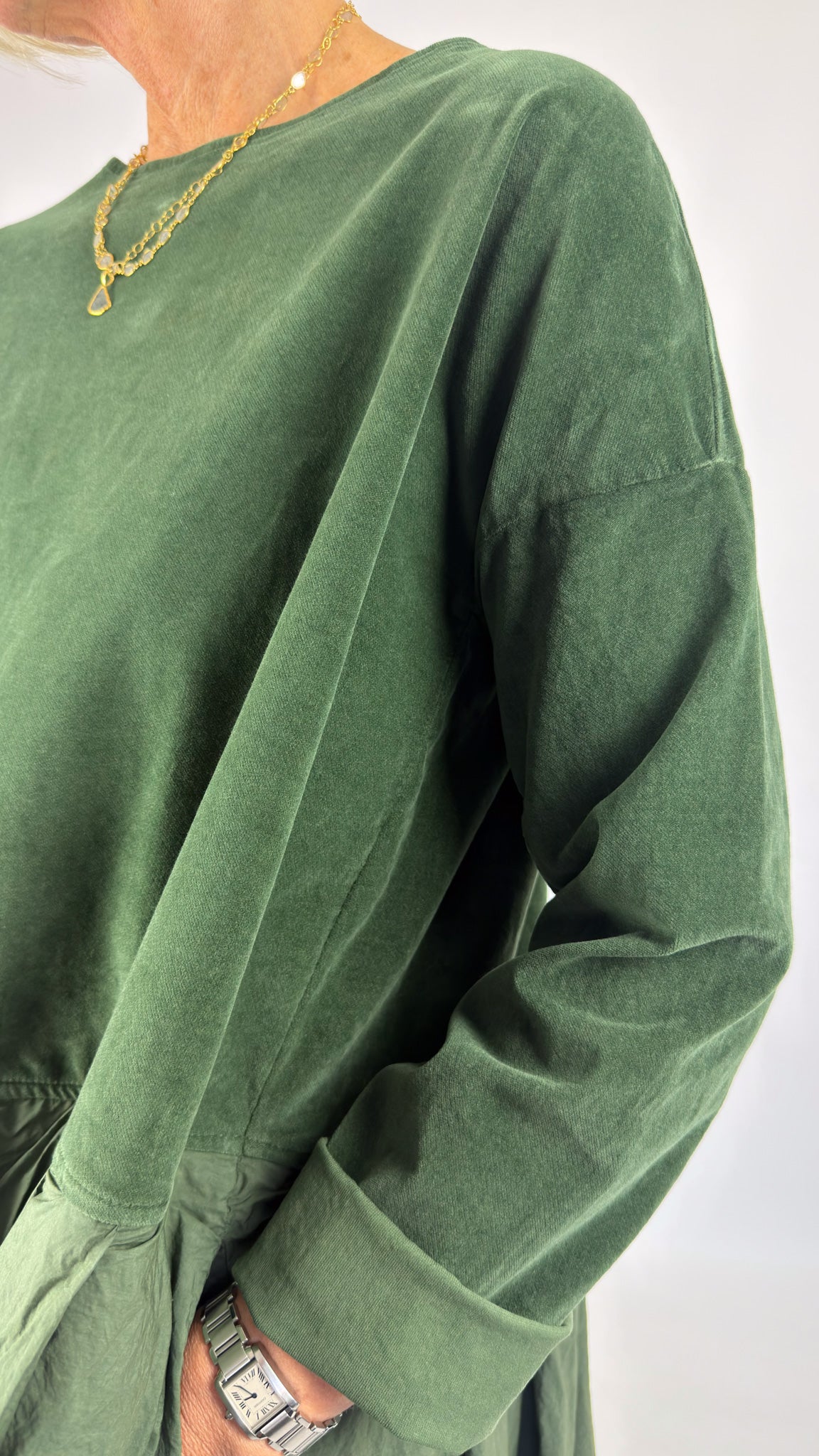 Album Di Famiglia V/TC Boatneck Pleat Dress Forest