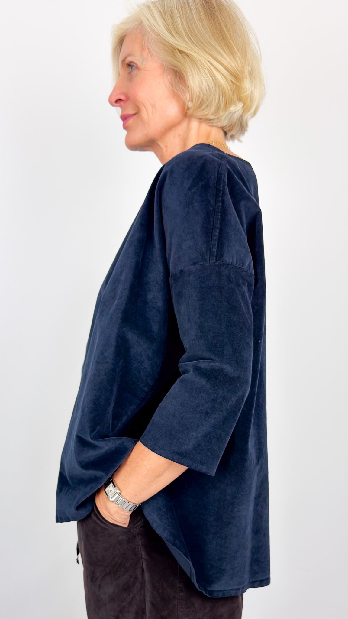 Album Di Famiglia Boatneck V Blouse Navy