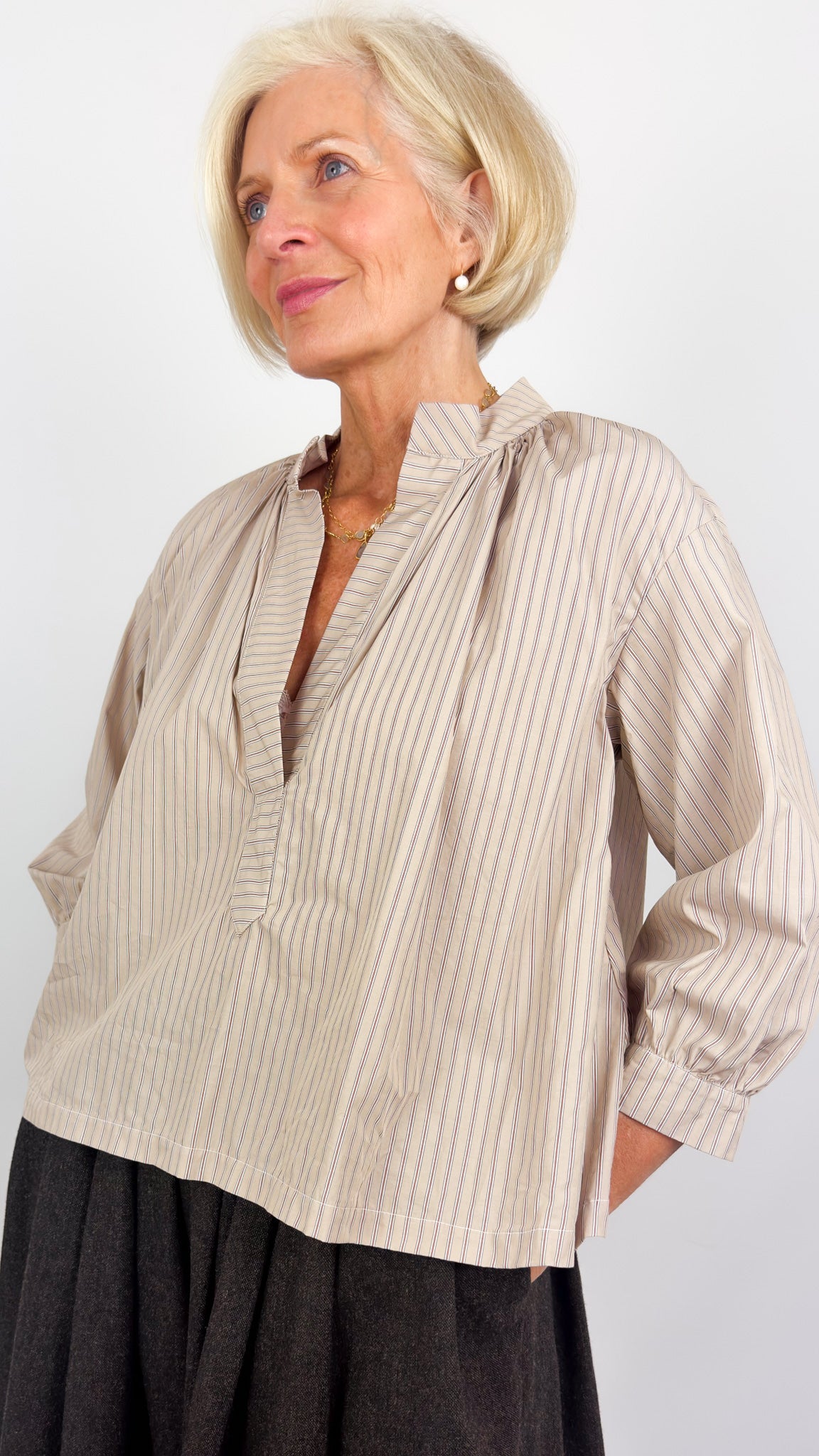 Gallego Desportes 413 Blouse Brown Stripe