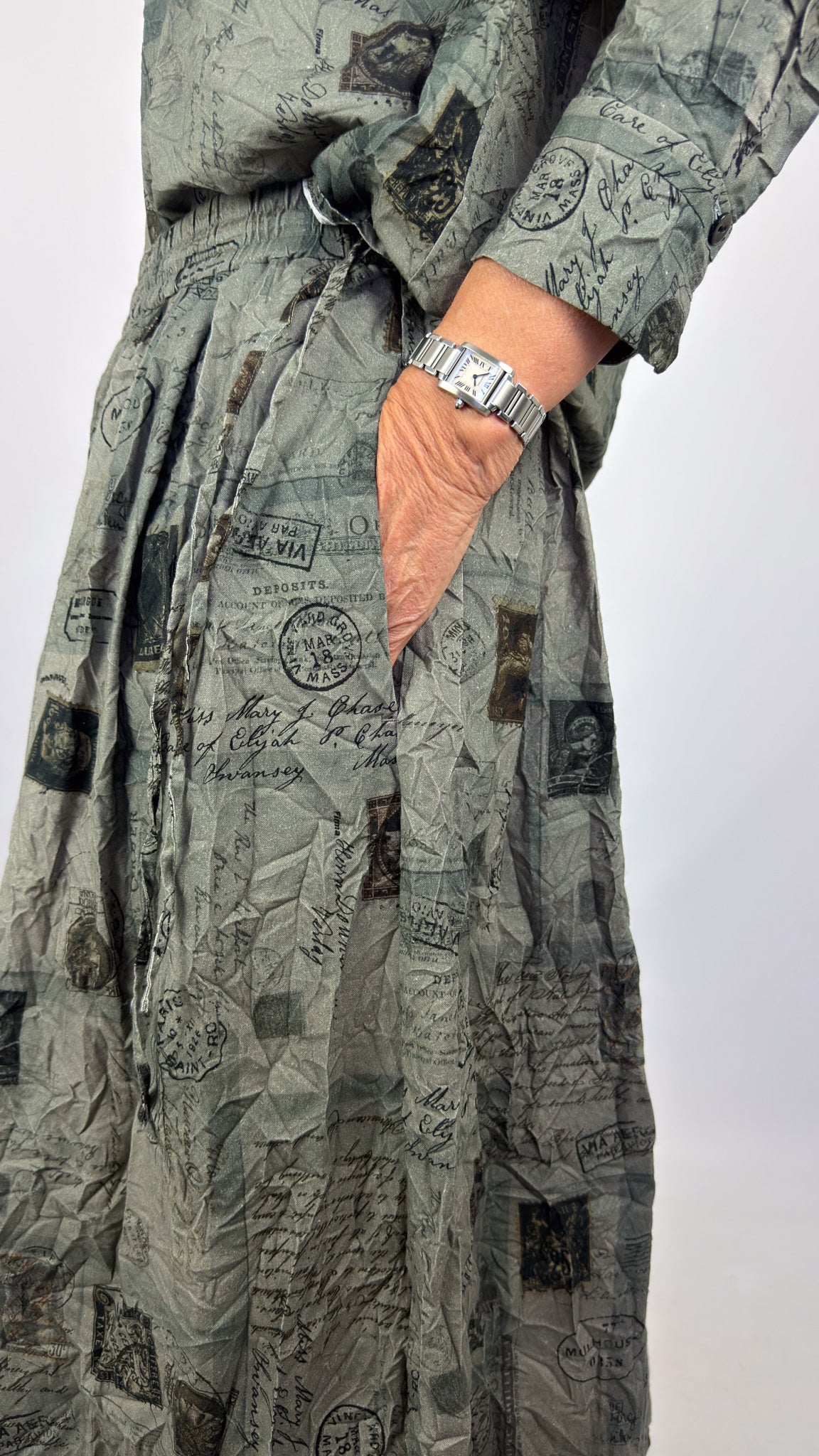 Pas De Calais 7491 Travel Print Skirt Charcoal