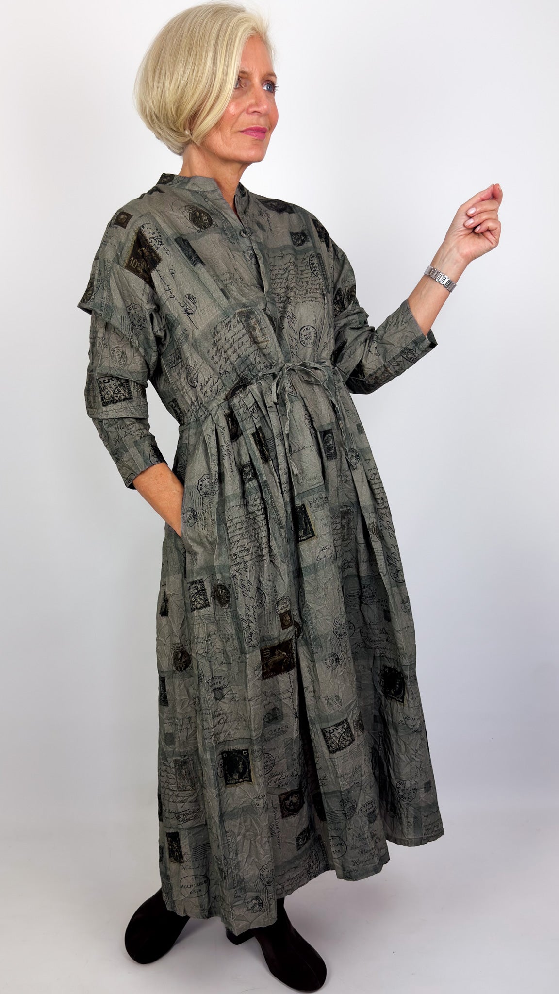Pas De Calais 4591 Travel Print Dress Charcoal