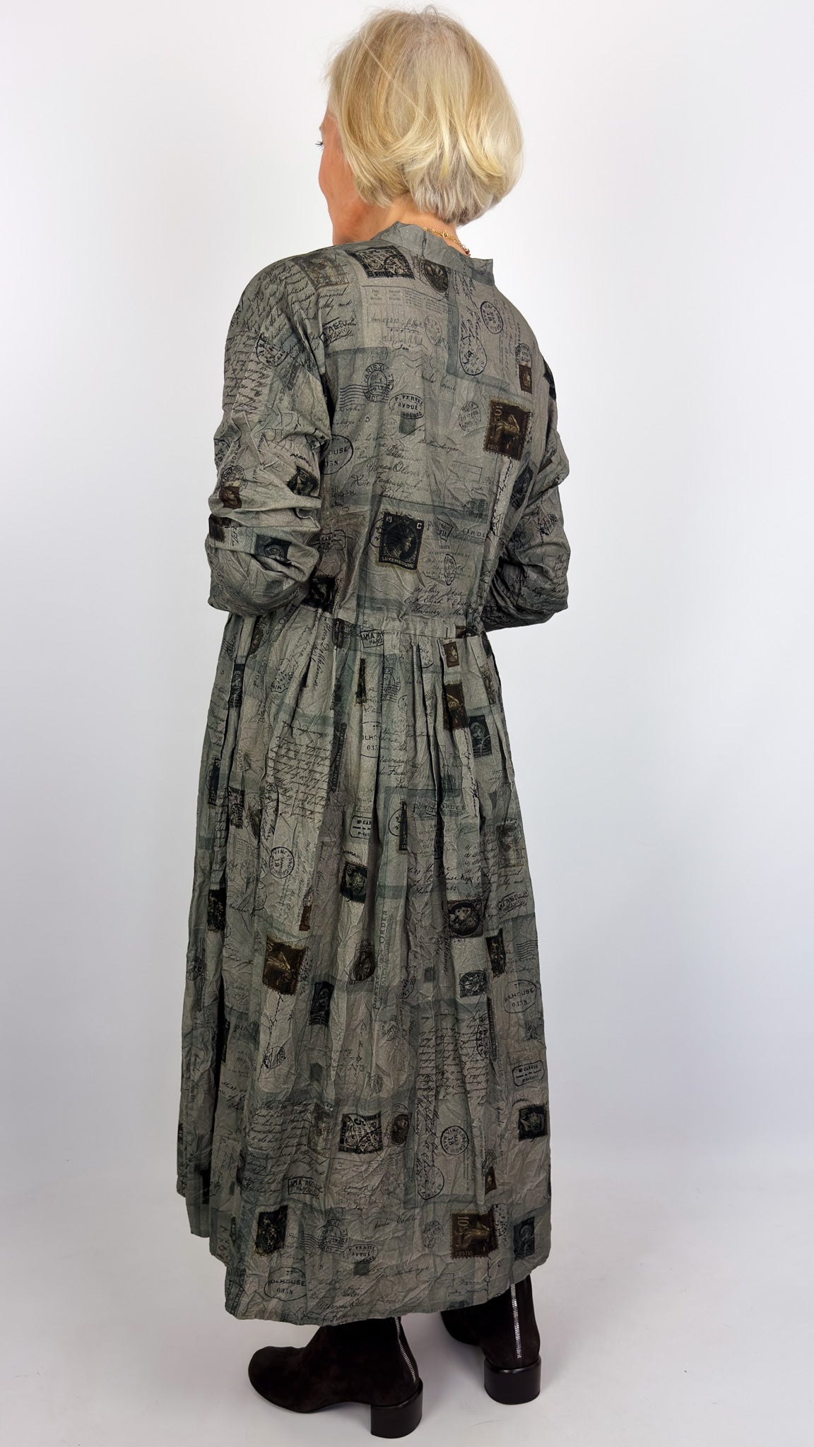 Pas De Calais 4591 Travel Print Dress Charcoal
