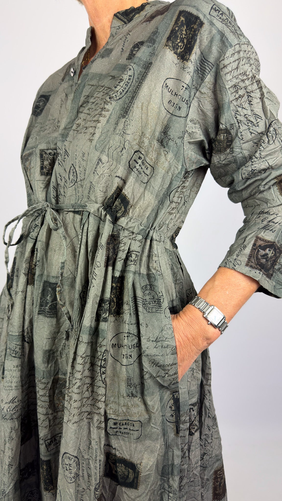 Pas De Calais 4591 Travel Print Dress Charcoal