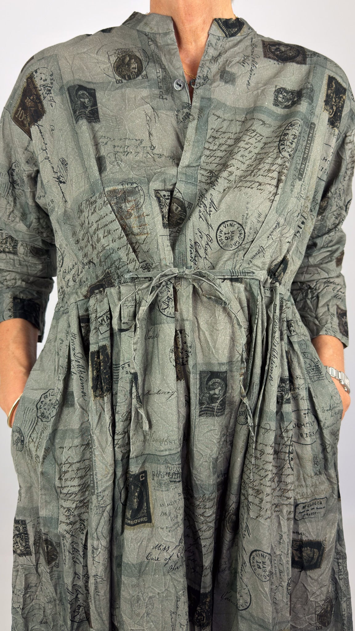 Pas De Calais 4591 Travel Print Dress Charcoal