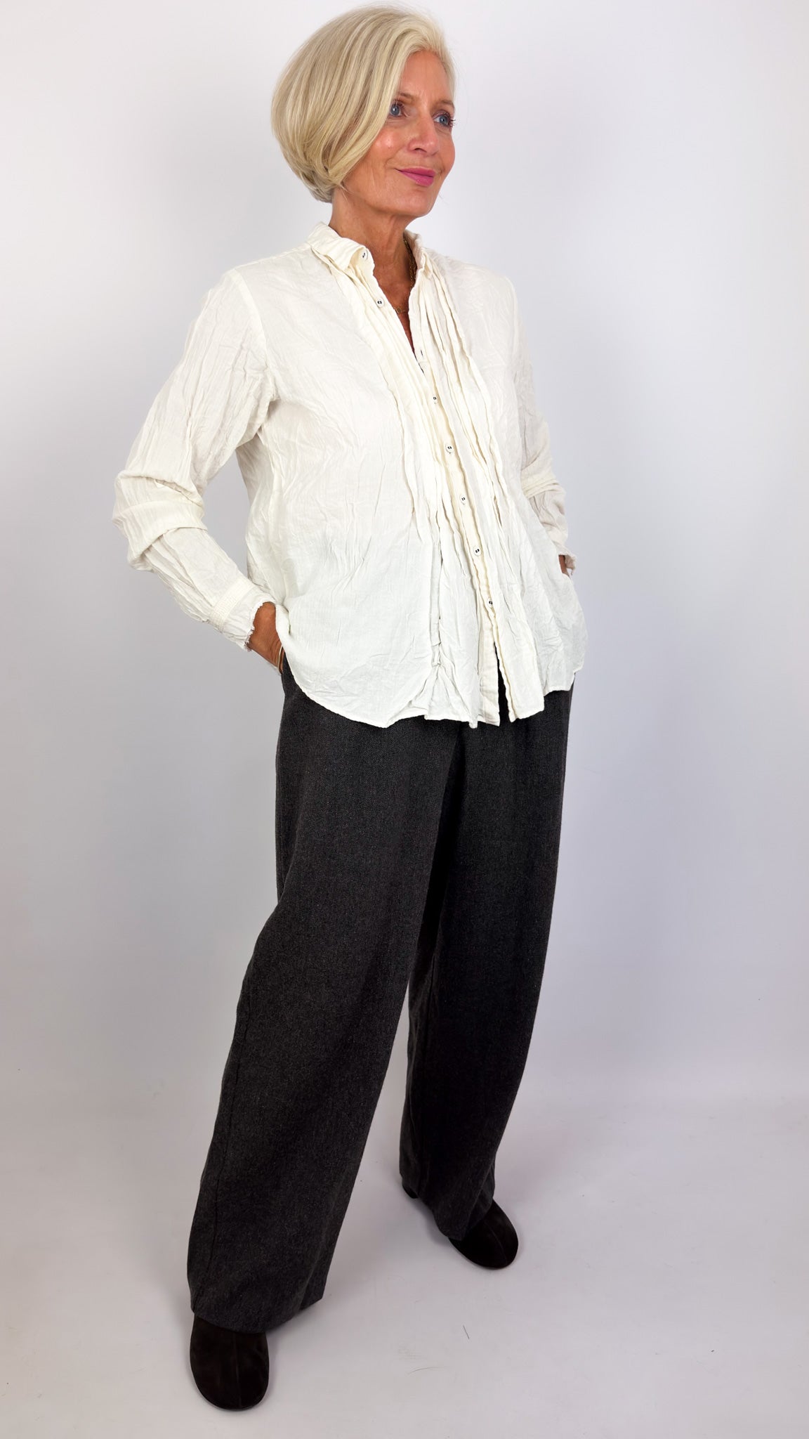 Pas De Calais 6850 Pin-Tuck Blouse Ivory
