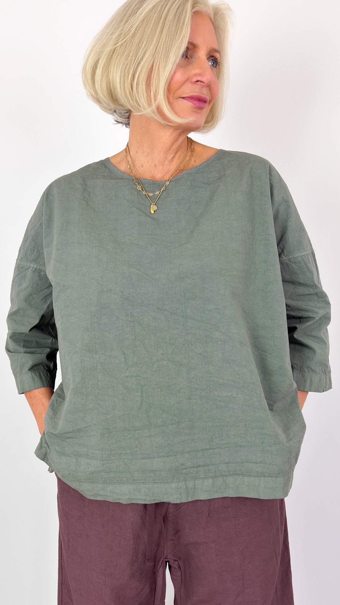 Album Di Famiglia 152 CC Button Back Blouse Sage