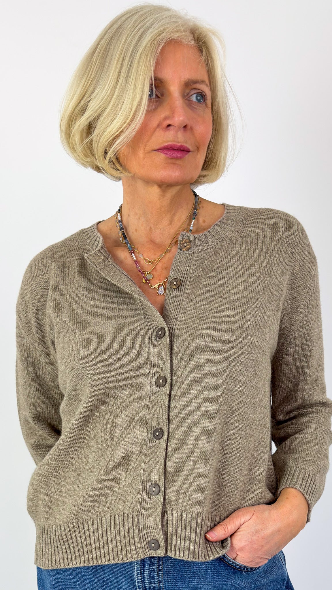 Cordelia James Rosa Cardigan Stone