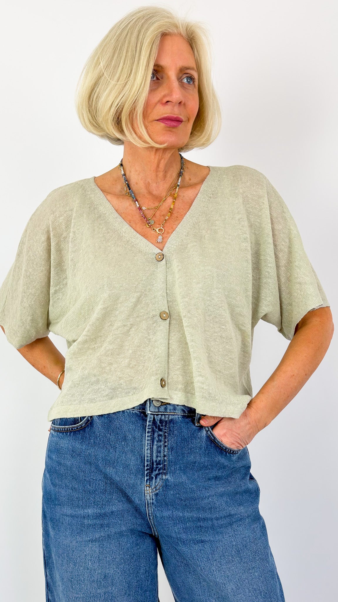 Cordelia James Nano Linen Cardigan Pebble