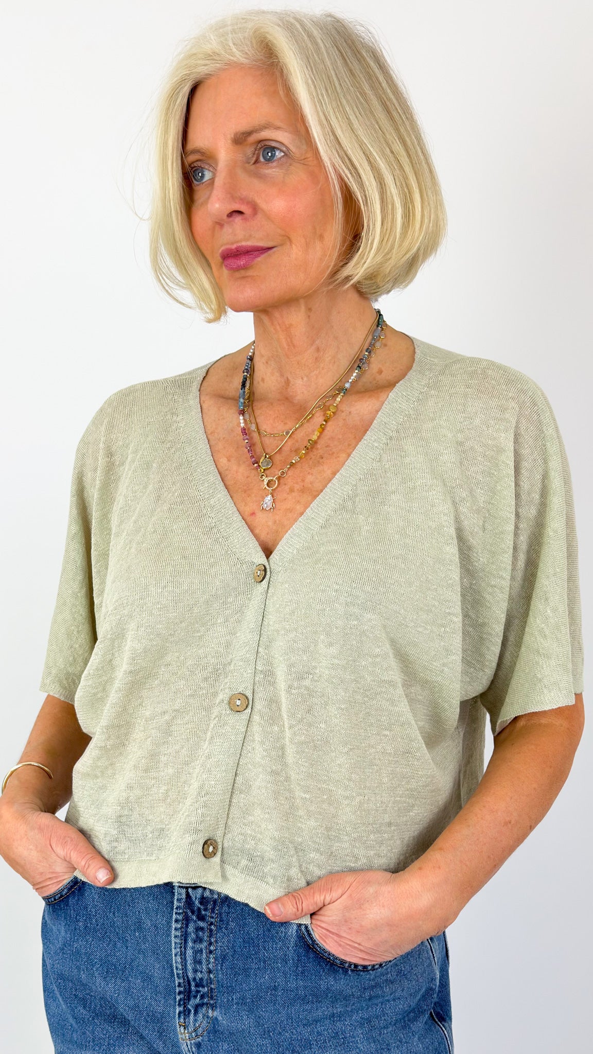 Cordelia James Nano Linen Cardigan Pebble
