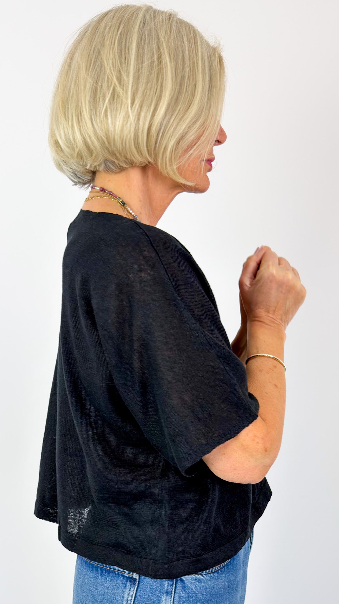 Cordelia James Nano Linen Cardigan Black