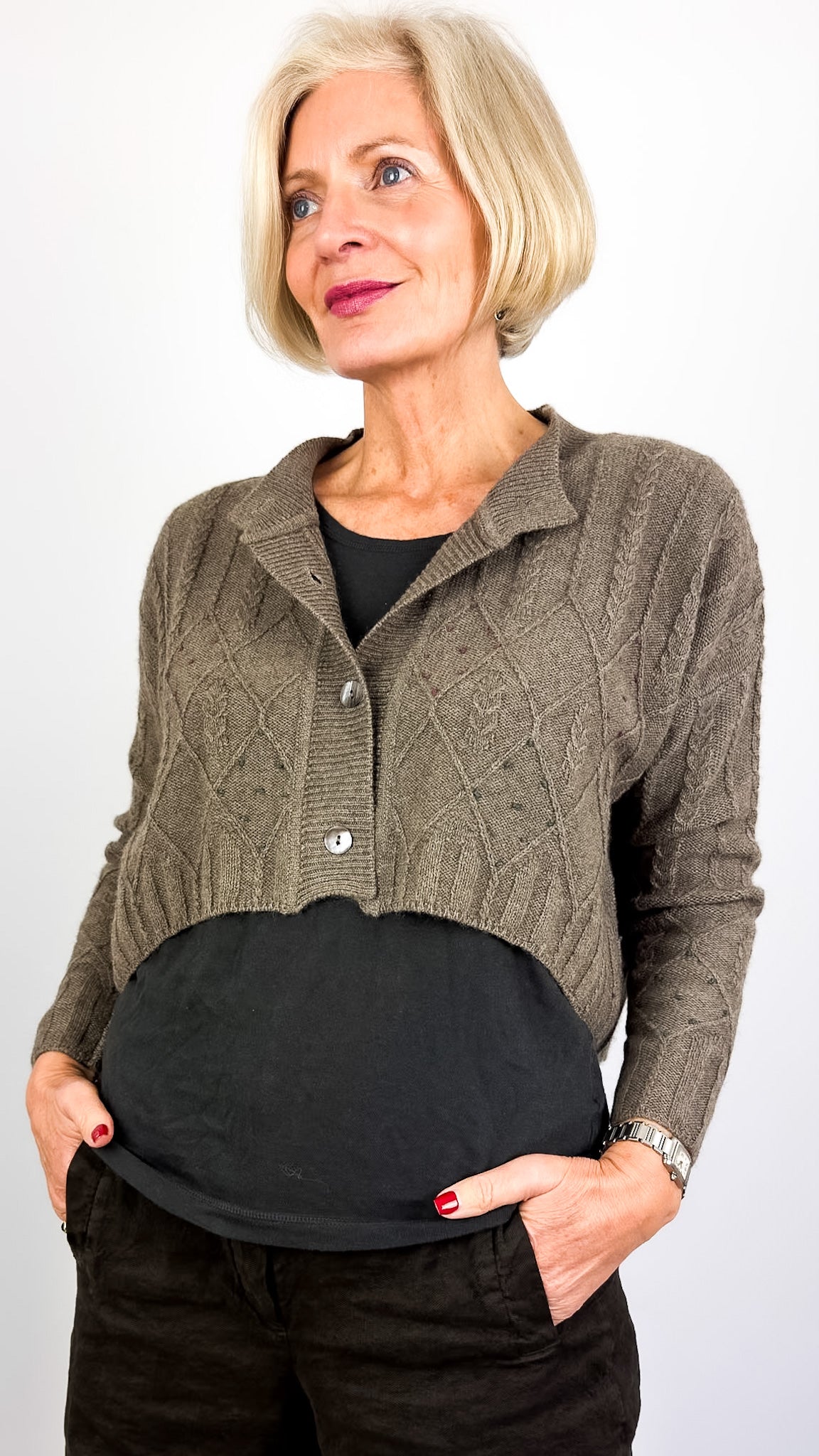 Weaves &Blends Nora Twist Cardi Shatoosh