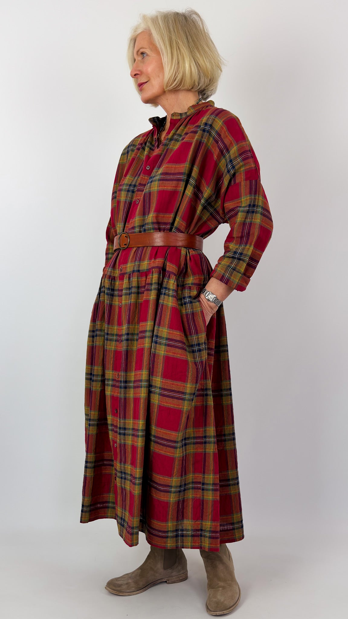 Ichi Antiquities 902 Tartan Dress Red