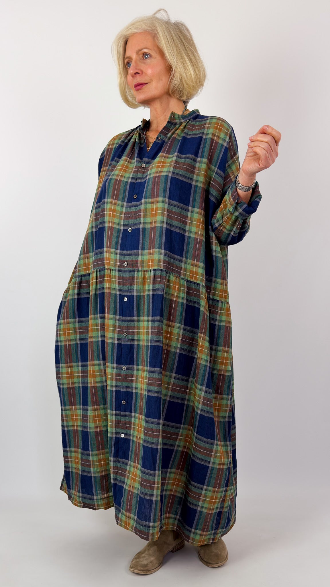 Ichi Antiquities 902 Tartan Dress Navy