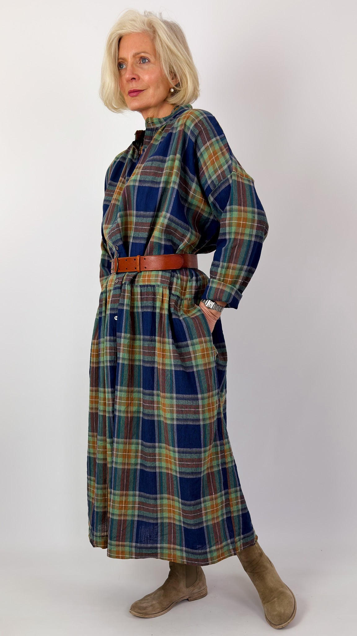 Ichi Antiquities 902 Tartan Dress Navy