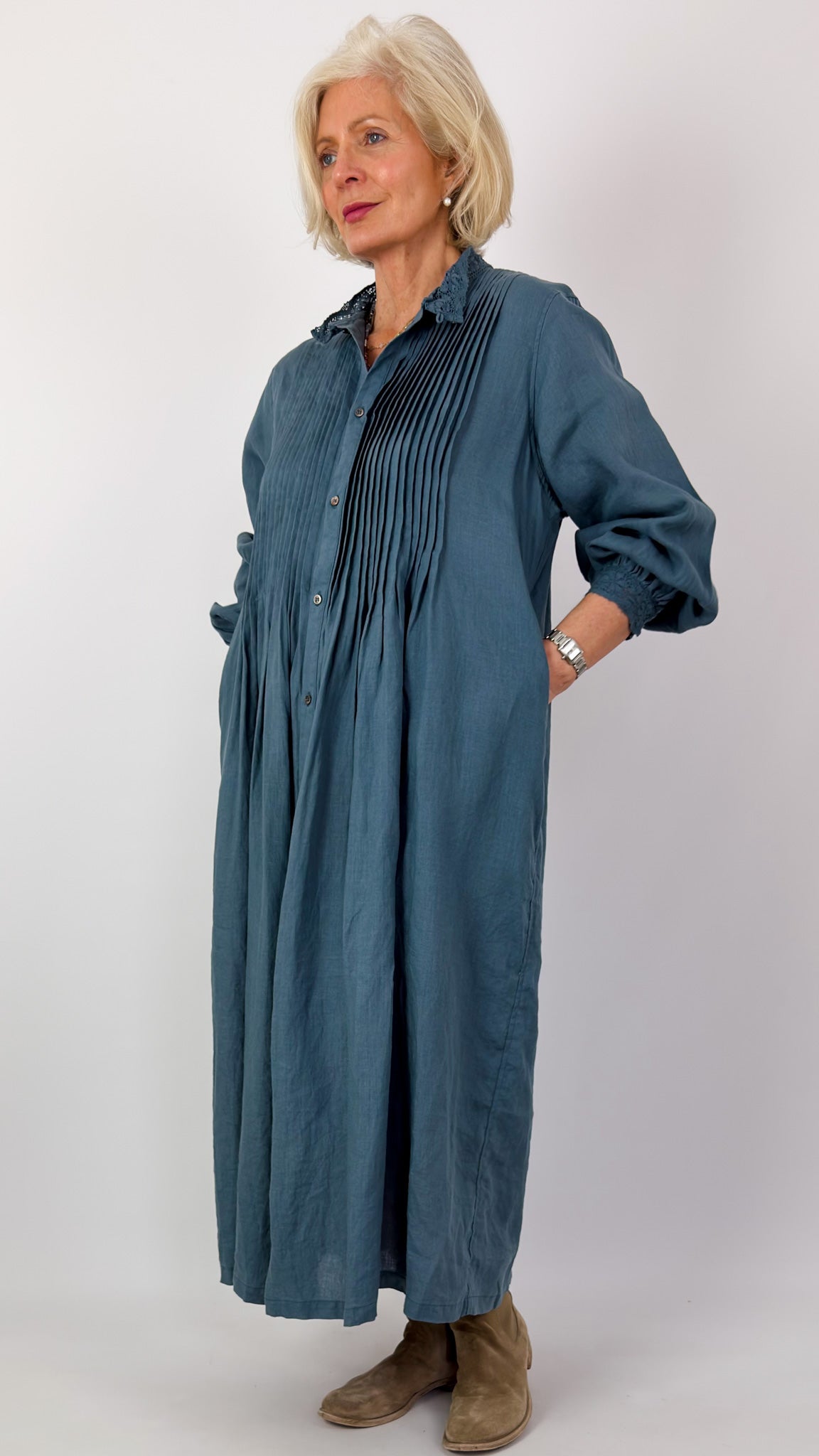 Ichi Antiquities 932 Linen Dress Earth Blue