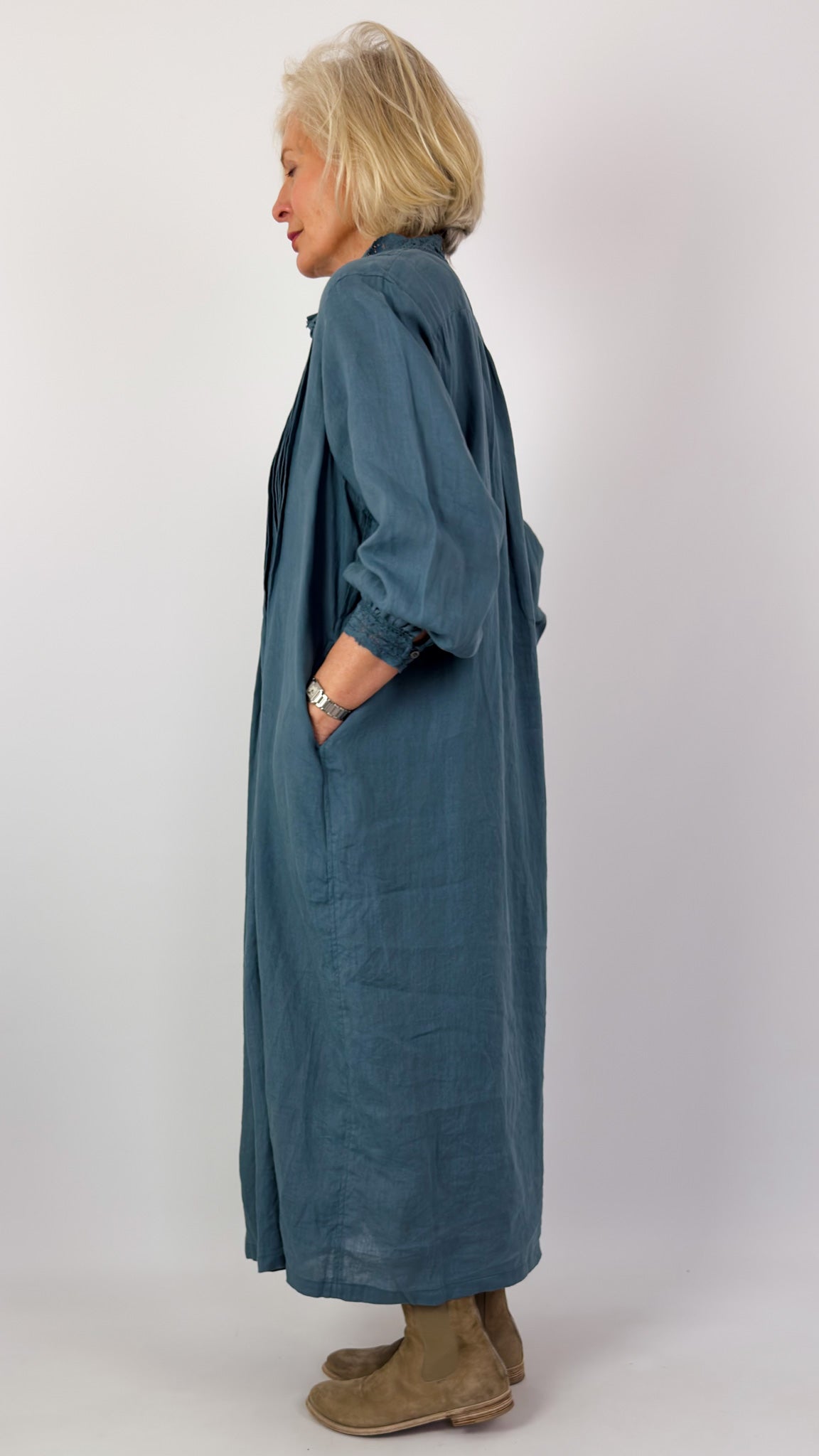 Ichi Antiquities 932 Linen Dress Earth Blue