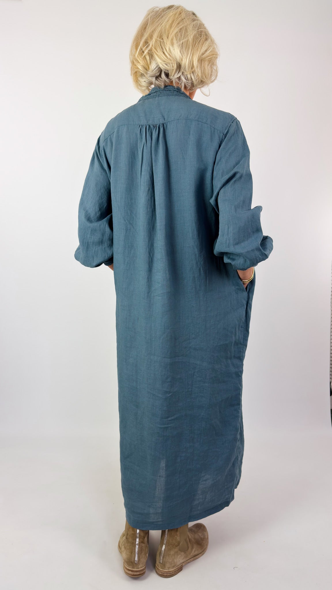 Ichi Antiquities 932 Linen Dress Earth Blue