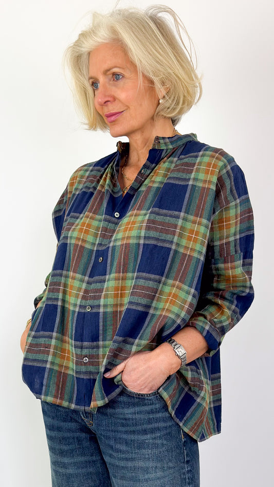 Ichi Antiquities 901 Tartan Shirt Navy