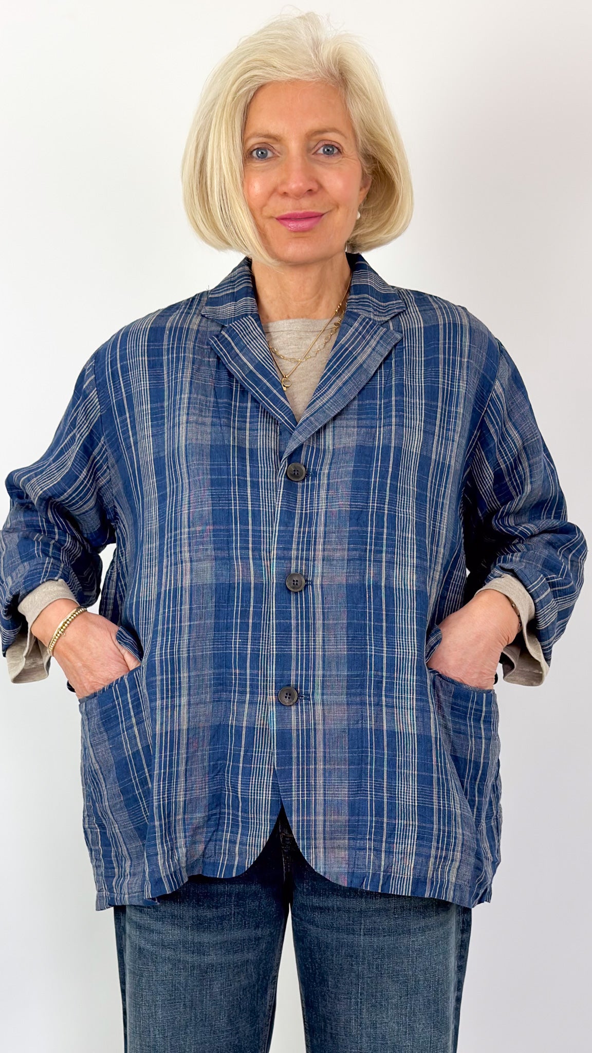 Ichi 923 Check Jacket Navy Indigo