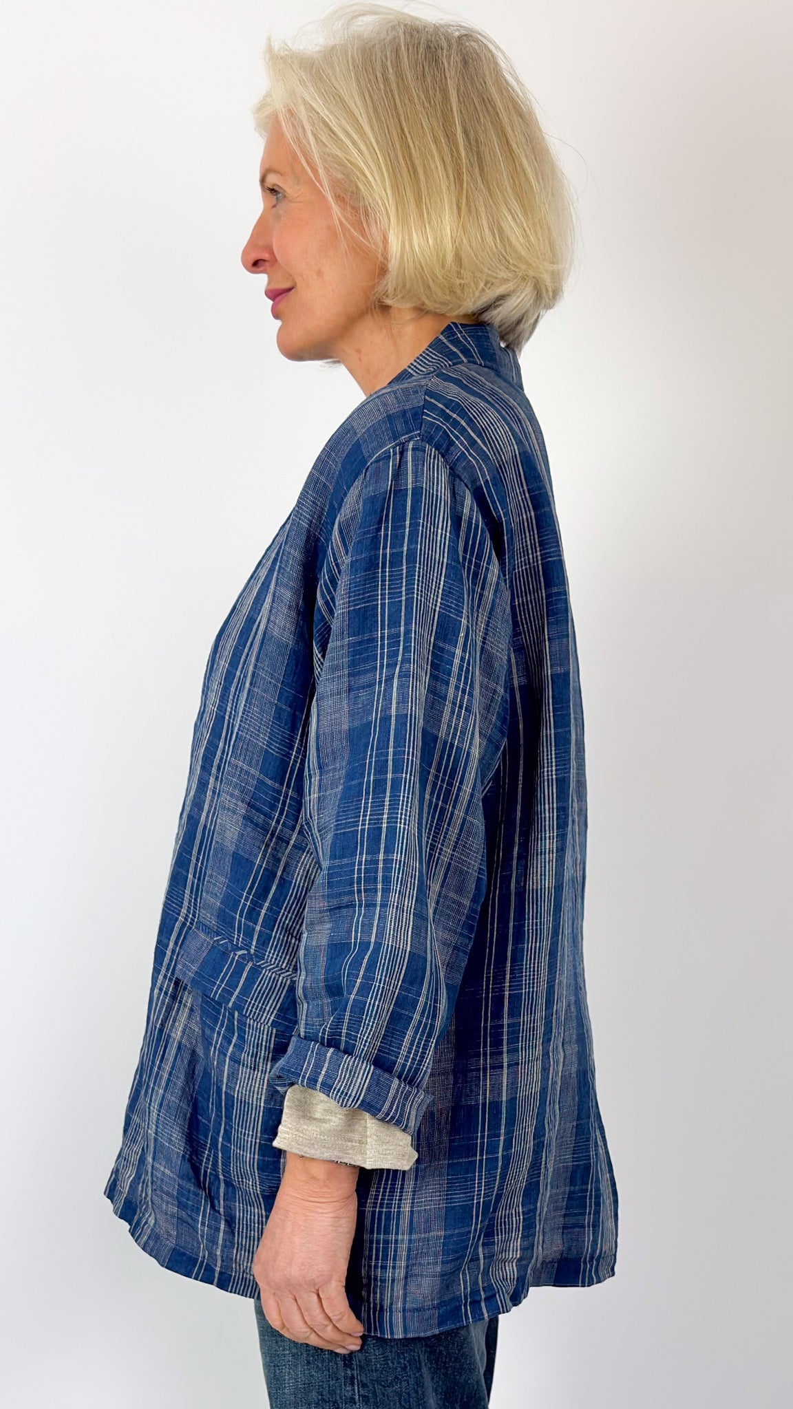 Ichi 923 Check Jacket Navy Indigo