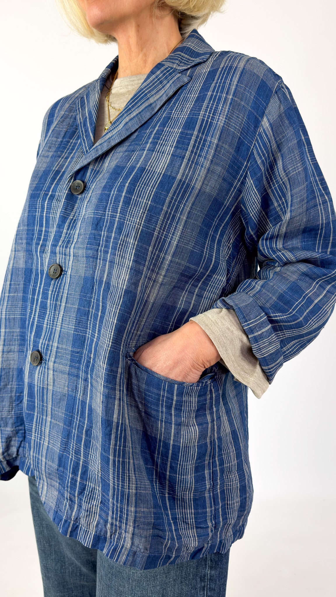 Ichi 923 Check Jacket Navy Indigo