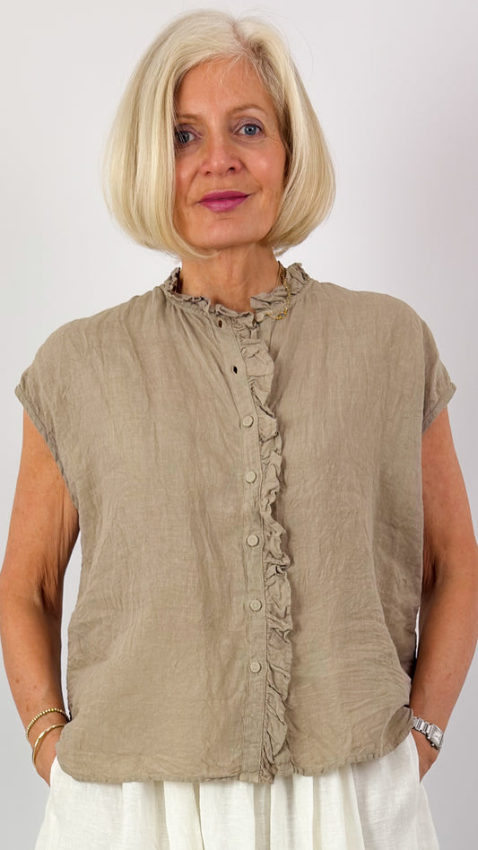 Maison de Soil 001D Frill Shirt Ash Beige