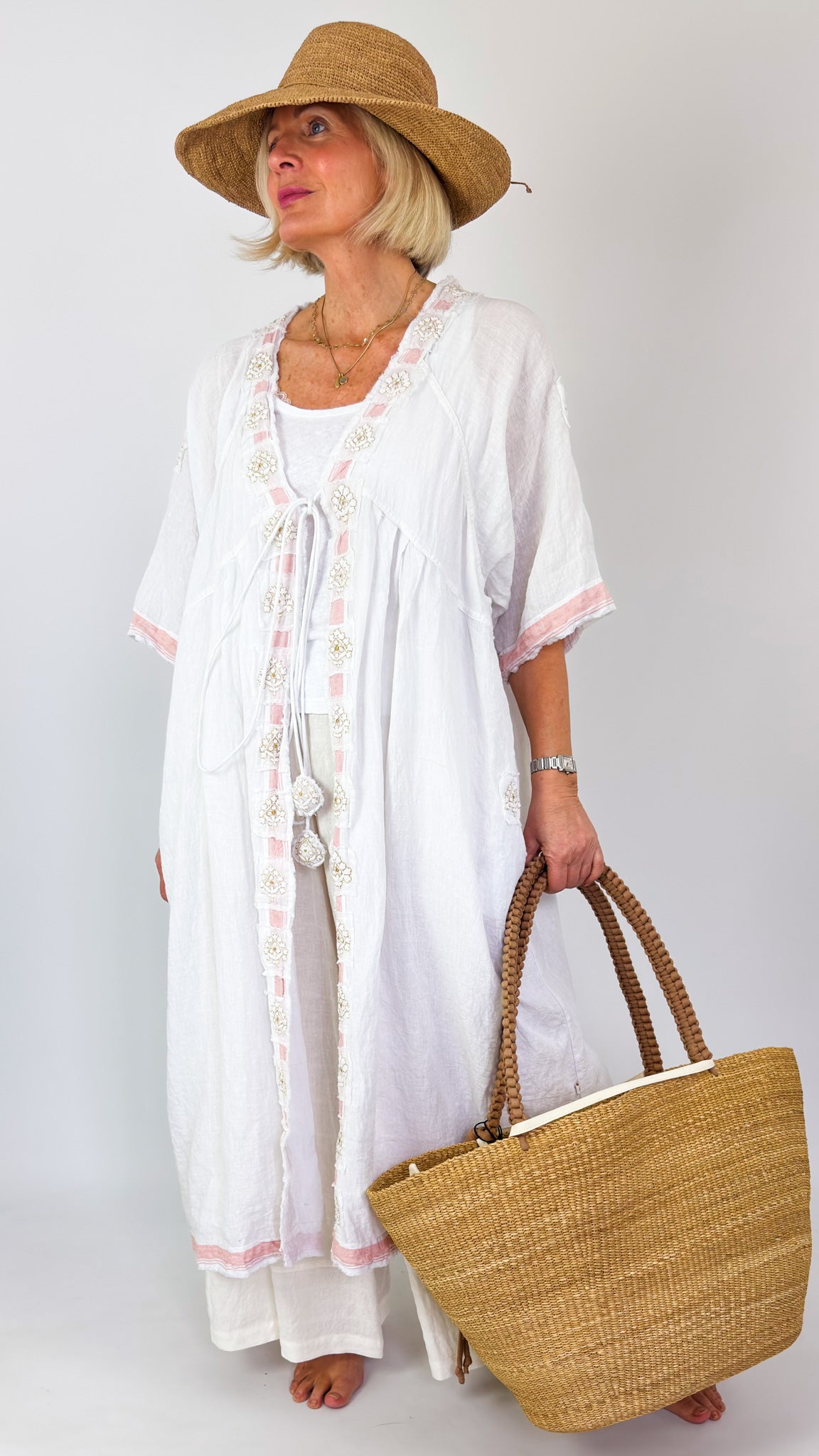 Agencies TurQuoise Poppy Lisa Kimono White